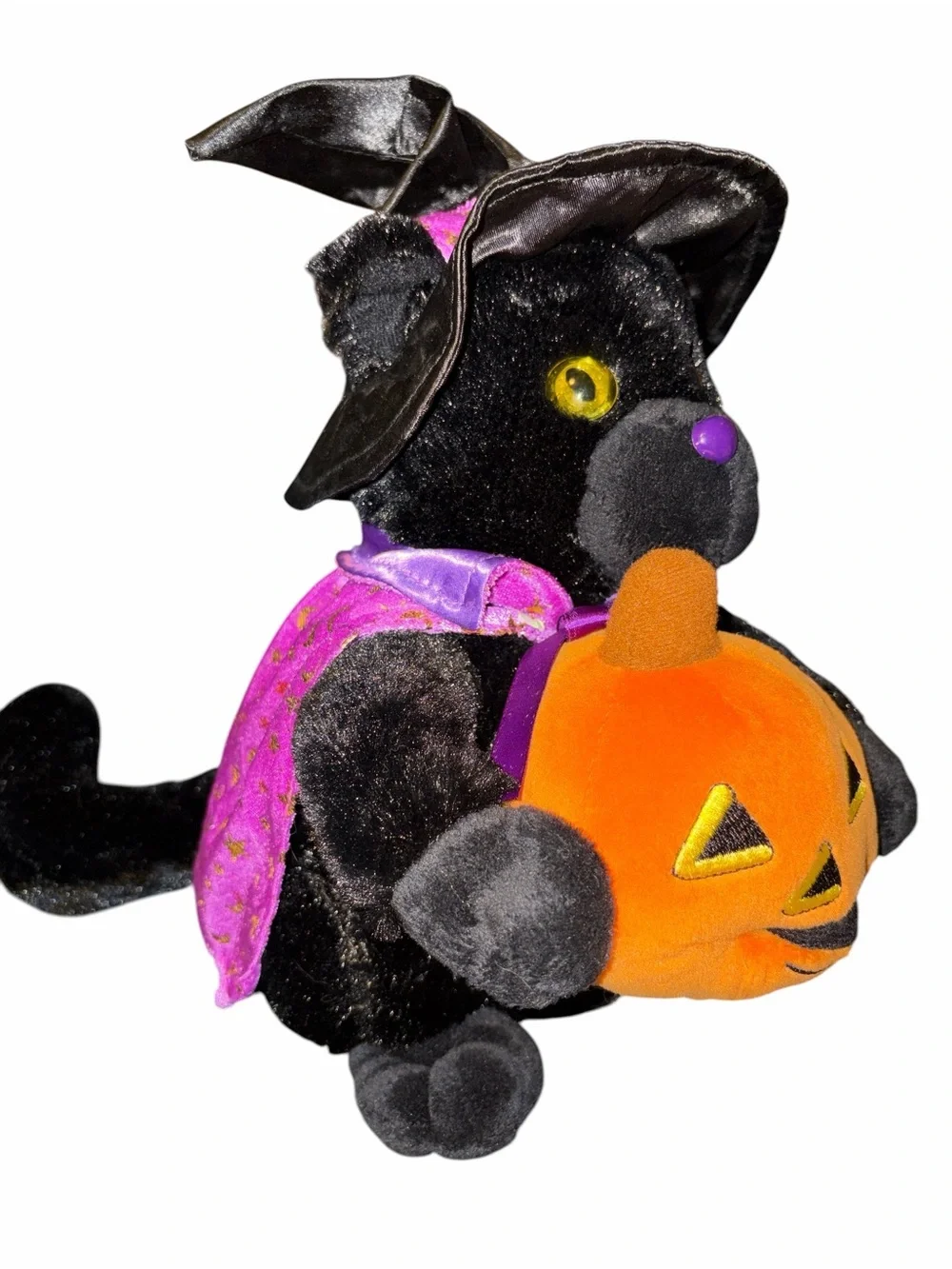 Jo-Ann Halloween Black Plush Witch Cat Costume with Orange Pumpkin -